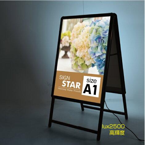 (スタンド付きLEDライトパネル看板+バリウエイト大+ウェイトアーム3点セット) A1両面 A型スタンド看板 3点セット グリップ 片面表示 屋外看板 3set-alp-a1d-bk