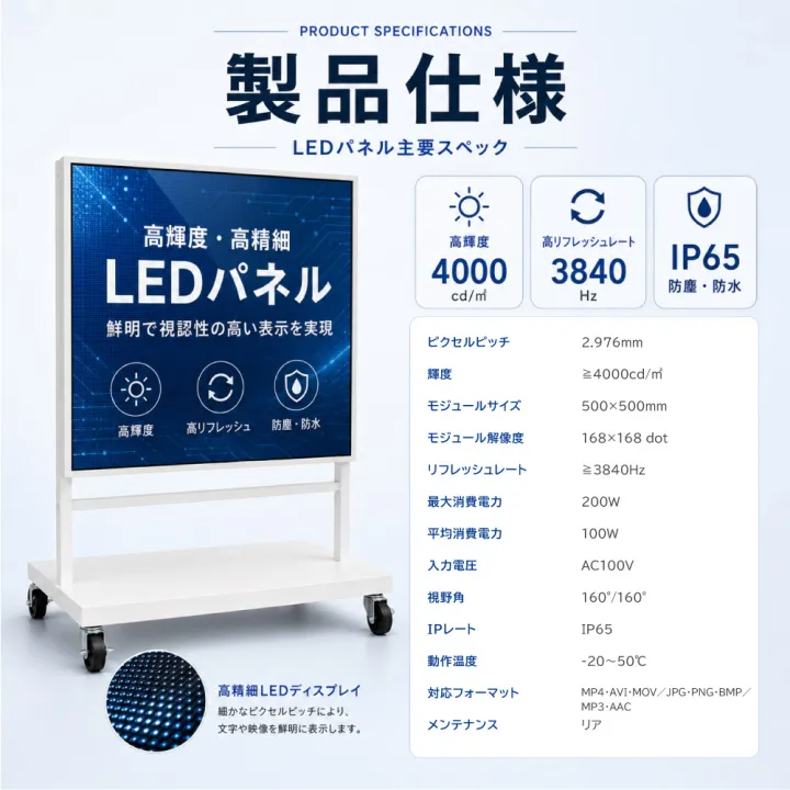 LED ビジョン スタンド看板 自立型 片面 屋外用 USBメモリー 高輝度 防水仕様 ULS-0505-S