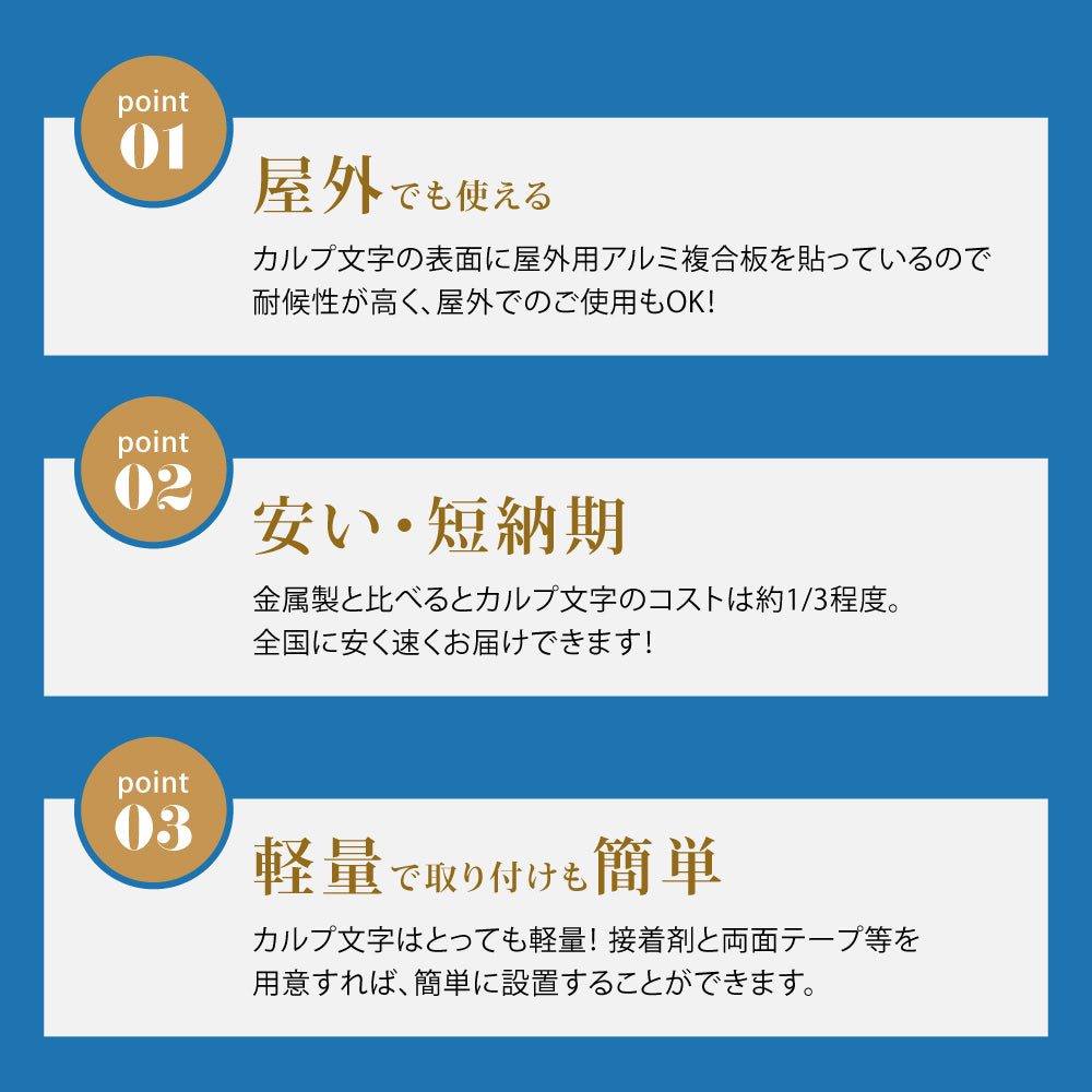 日本製 立体カルプ文字 1文字~販売 カルプ文字 切文字文字 厚さ2cm/3cm チャンネル文字 建物看板 カルプ 文字 タテ100mm~450mmまで 立体文字 箱文字 店舗用看板 オーダー 看板 屋外看板 クリニック 社名 店名 工場 karupu