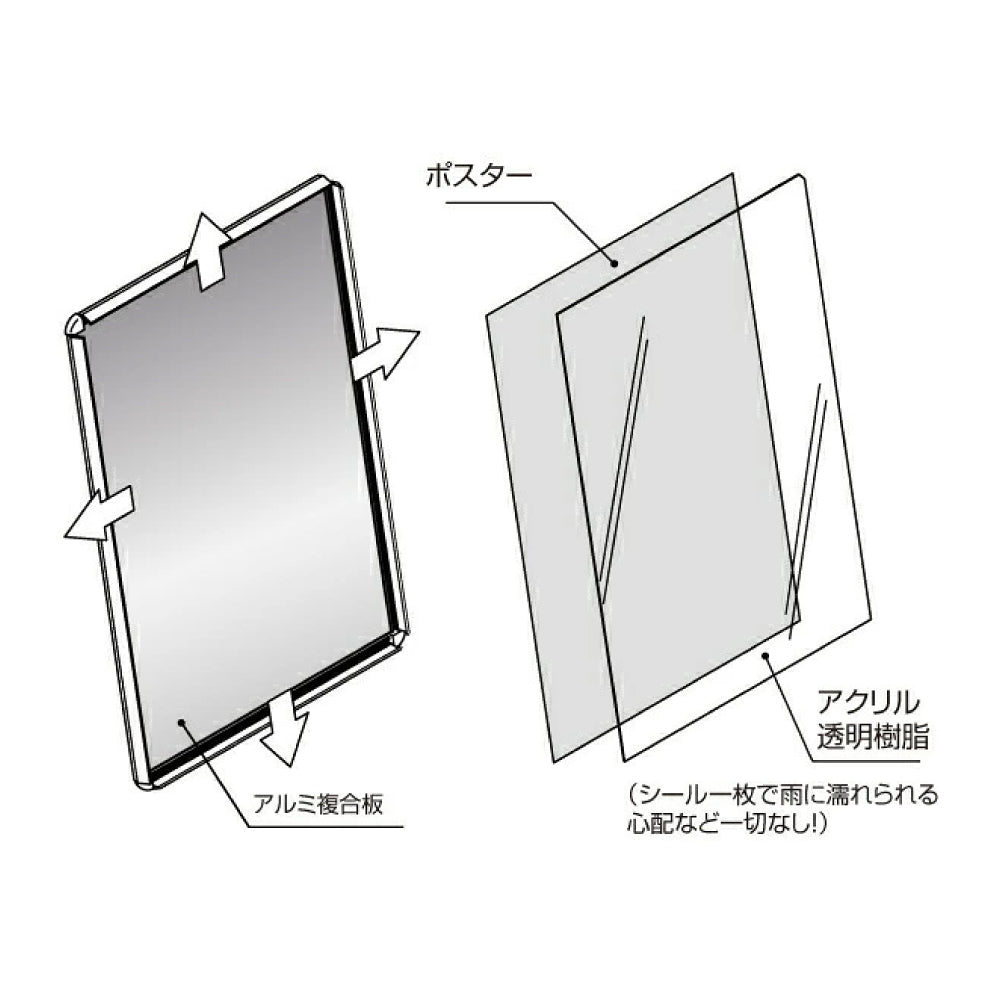 LED看板 片面A型パネル看板 店舗看板 看板 W640×H1225mm ブラック/シルバー 屋外対応 A1サイズ A型看板 LEDパネル グリップ式 立て看板 ポスター看板 ポスタースタンド alp-a1s