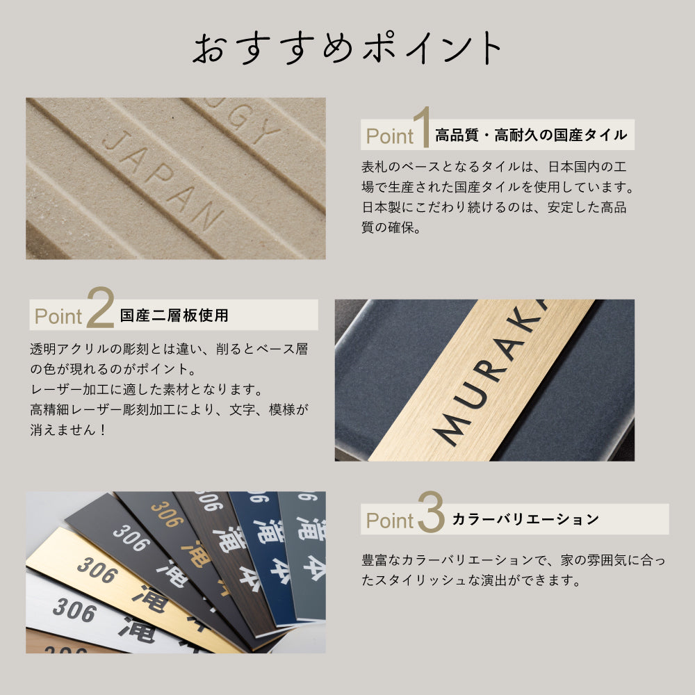 表札 戸建 タイル 表札 シール 表札 おしゃれ 表札 戸建て 約W147mmXH72mm タイル 北欧 ポスト 白 デザイン シンプル 貼り付け ローマ字 漢字 門札 門柱 セラミック マンション 二世帯 新築 新生活 tairu-02