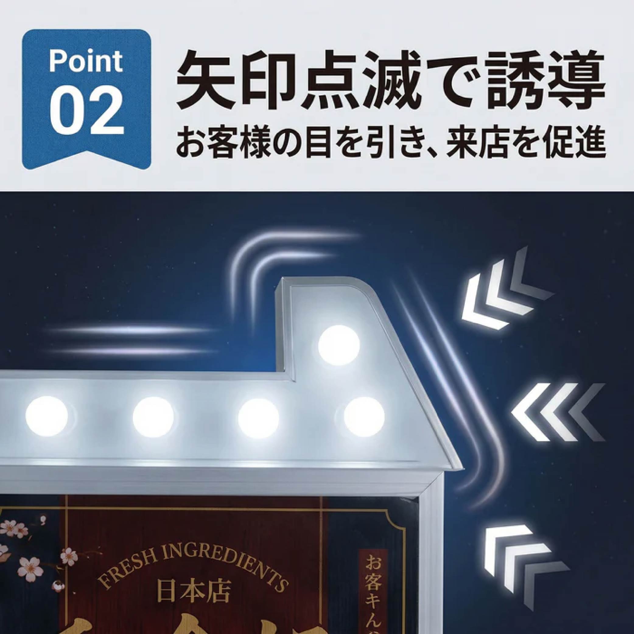 LED矢印点滅電飾看板 電飾スタンド看板 両面表示 高さ1500mm 看板 店舗用看板 LED照明付き 屋外用 スタンド看板 貼り込み式 yds-n1500