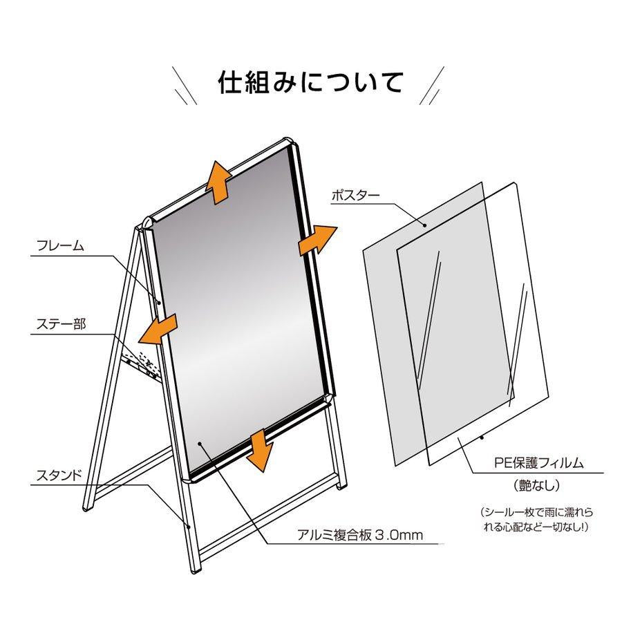 A型スタンド看板 3点セット シルバーフレーム W640ｍｍ×H1225ｍｍ (A1サイズスタンド看板+バリウエイト+ウェイトアーム）グリップ式 片面 前面開閉式 3set-ka1-s