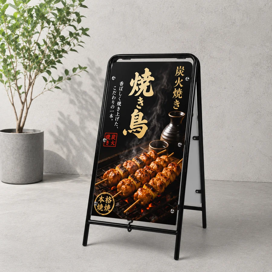 日本製 屋内用 折り畳み型 スチール製A型スタンド掲示板 H790mm AISR-790