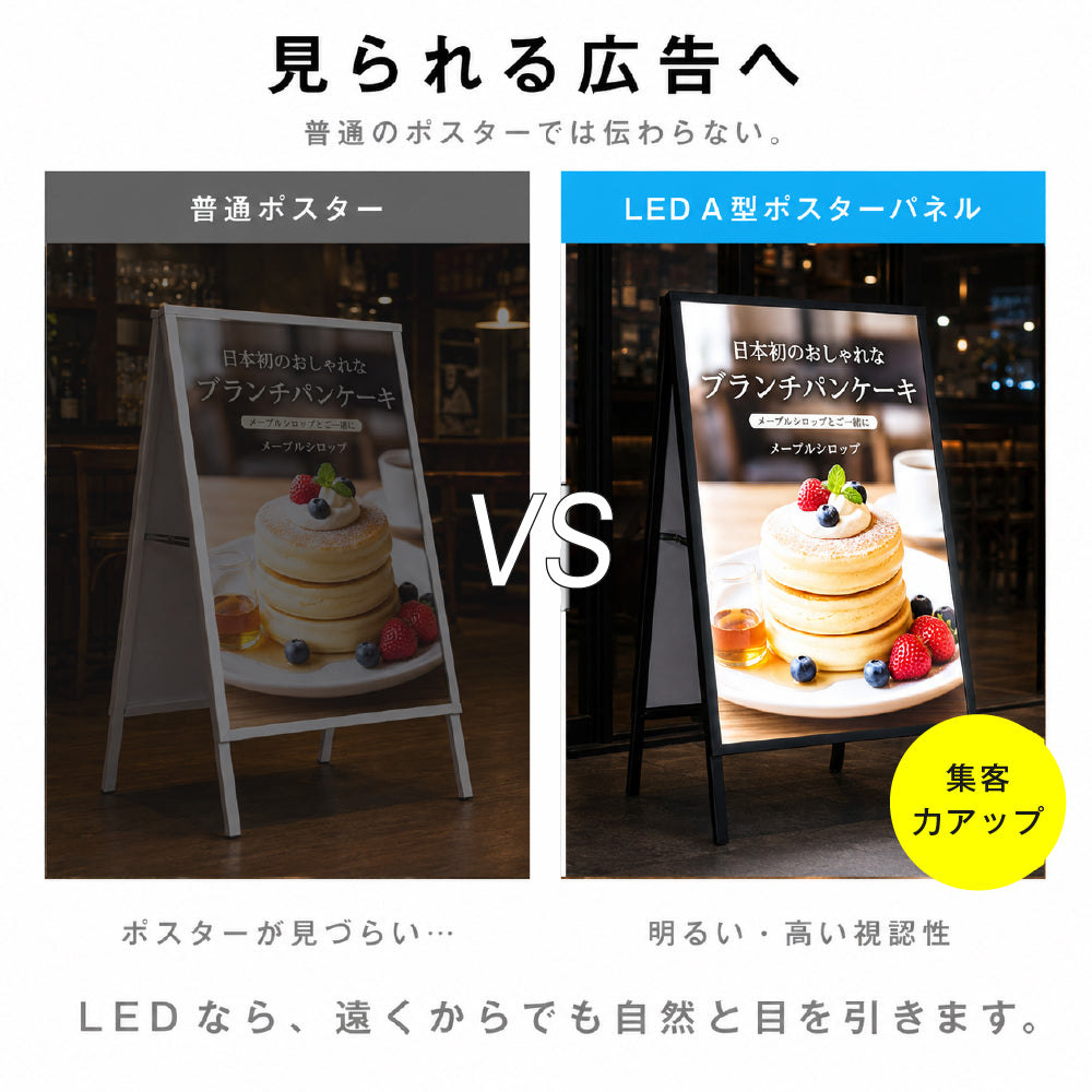 看板 LED A型スタンド看板 A1 両面 高輝度3000lux 差し込み式 電飾看板 案内板 メニューボード ブラック ホワイト f-led-pu-a1d