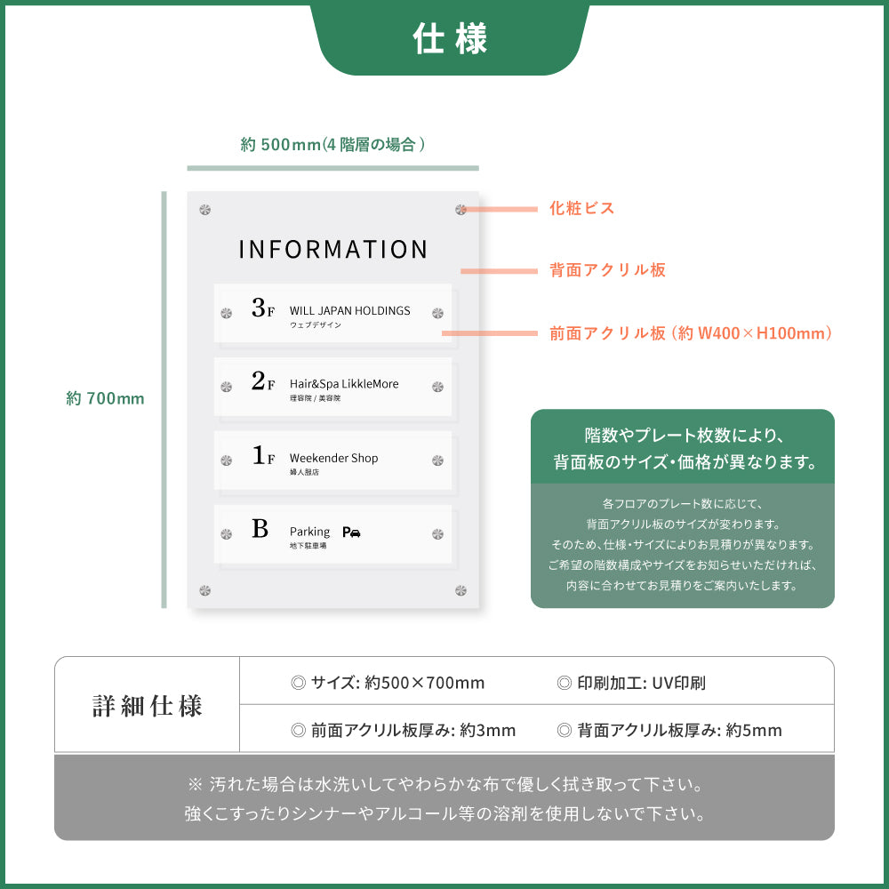 フロア 案内板 約W350×H500mm / W500×H700mm 名入れ無料 校正付き テナントサイン ビル案内板 fra-07