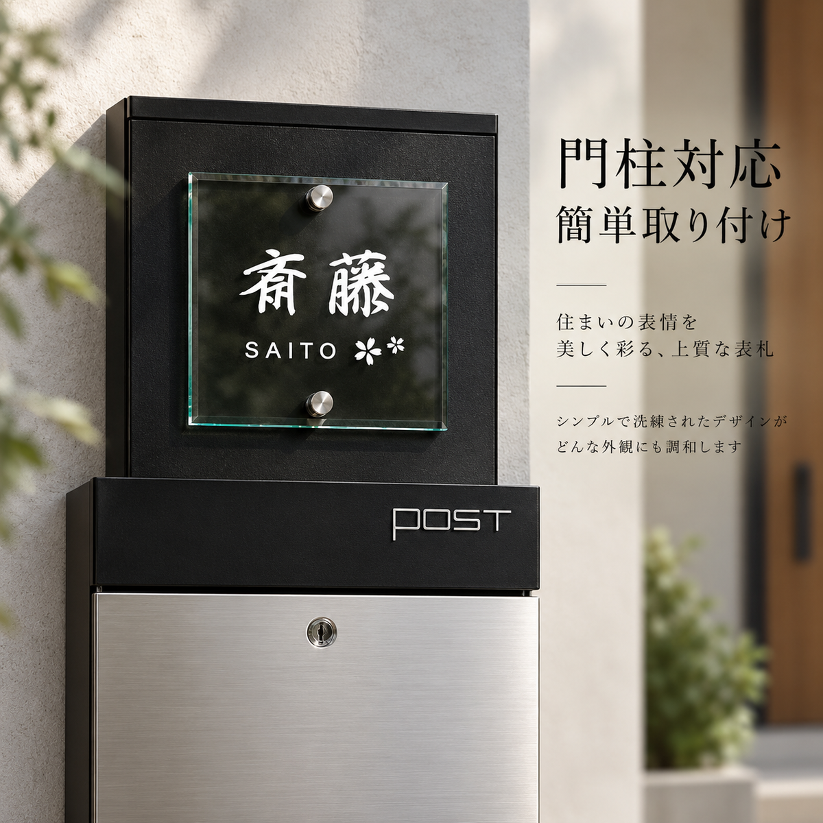 機能門柱 表札 表札 おしゃれ 戸建て アクリル W105×H105mm おしゃれ シンプル モダン デザインガラス色 クリア色 北欧 番地 住所入り gs-nmpl-1032