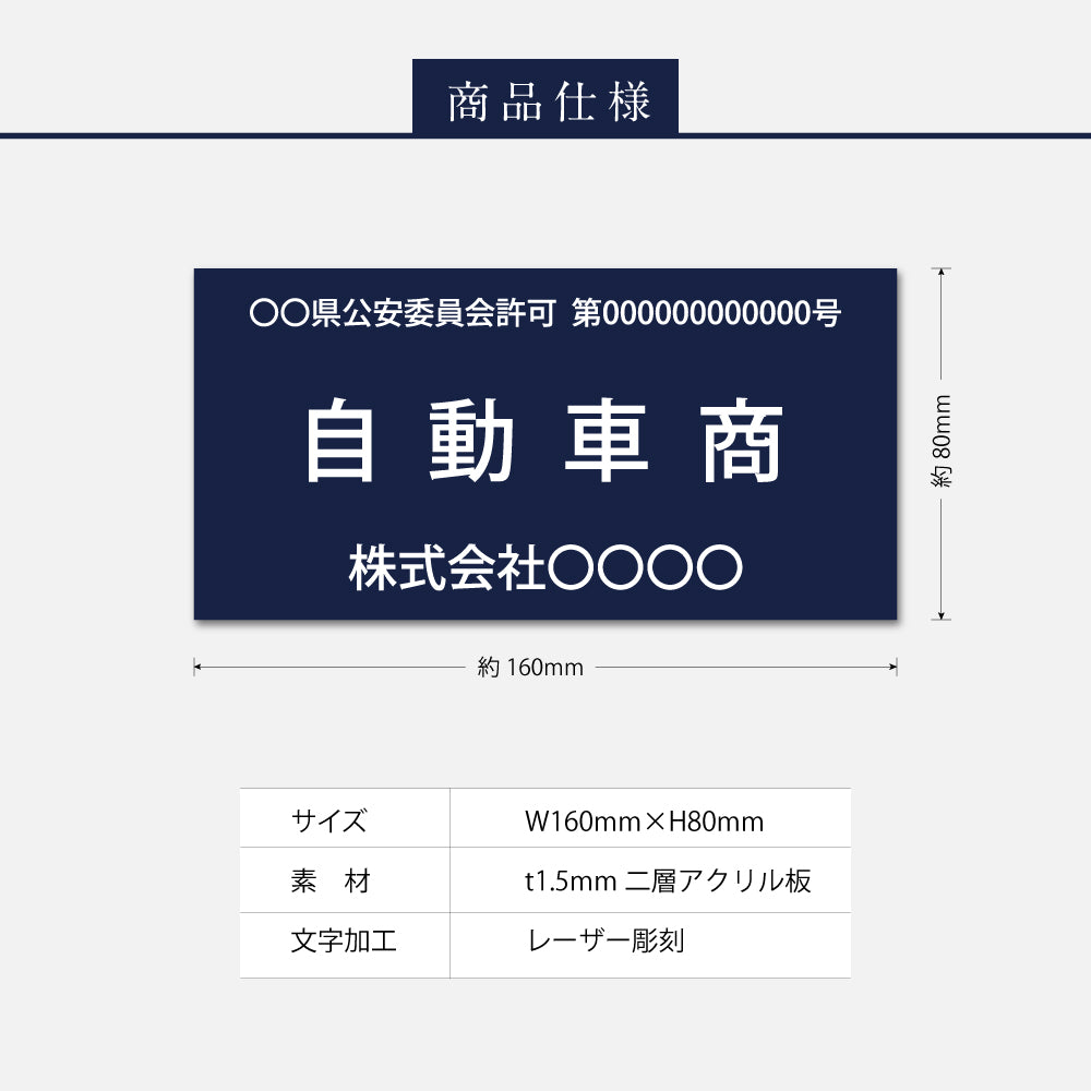 古物商 プレート W160mm×H80mm 許可証 穴あけ スタンド マグネット 両面テープ 質屋 金属くず商 kbt-01