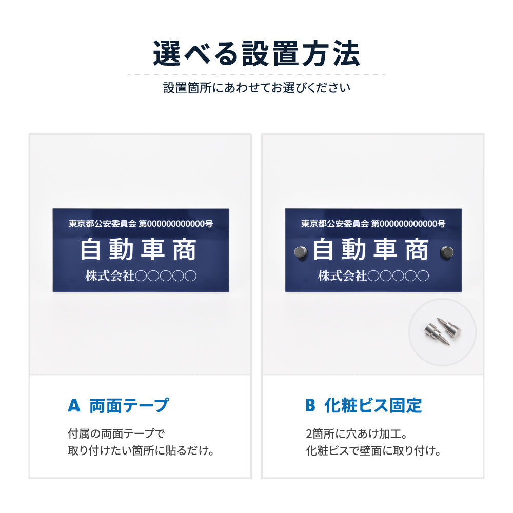 古物商プレート 紺色 許可証標識 全国公安委員会対応 警察署対応 穴あけ・両面テープ・スタンド選択可 gs-pl-kobutsu