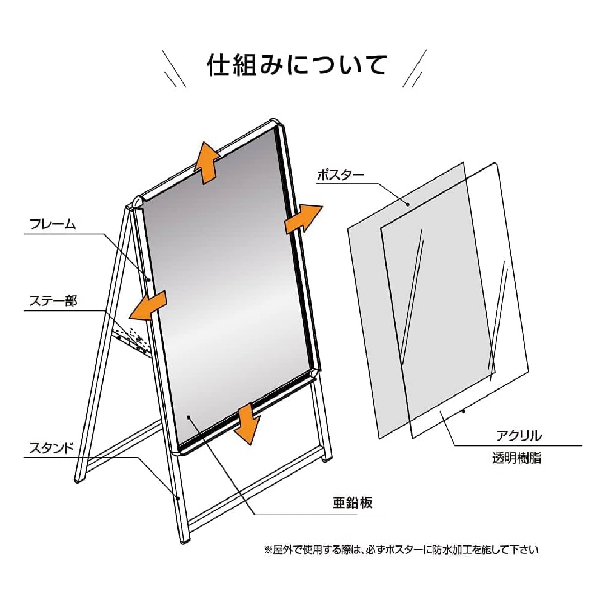 ＼A型看板【シルバー／ブラック】[ A1 ] 両面 屋外 A型 スタンド 店舗用 アルミフレーム 立て看板 スタンド看板 A1サイズ アルミ製 パネルスタンド 店舗用看板 屋内 屋外対応 折りたたみ式 四辺開閉式 グリップ式 防水 メニュー看板 jc-a1
