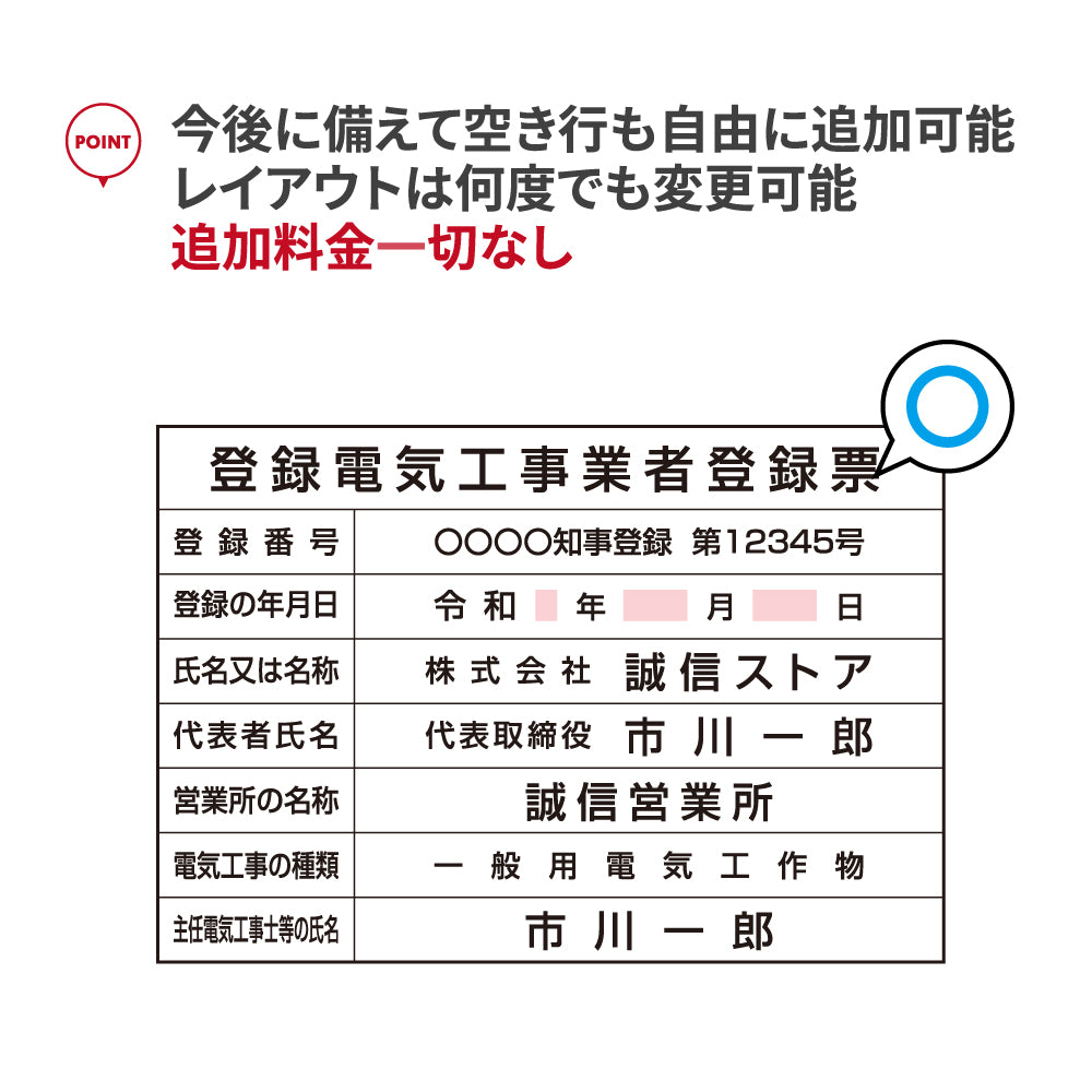 【登録電気工事業者登録票】 看板 W535mm×H384mm  事務所 店舗 不動産 法定看板 法令許可票 金看板 h-00029