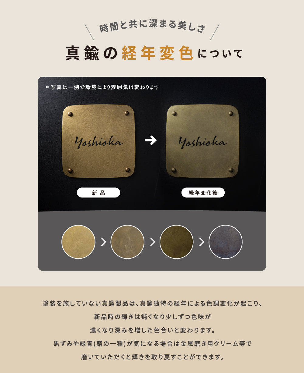 真鍮 表札 極厚 5mm 黄銅 玄関 約W130角/150角 シンプル 戸建 筆記体 二世帯 番地 洋風 和風 和モダン 正方形 劣化しにくい 水に強い 真鍮メッキ sh-nm0008z