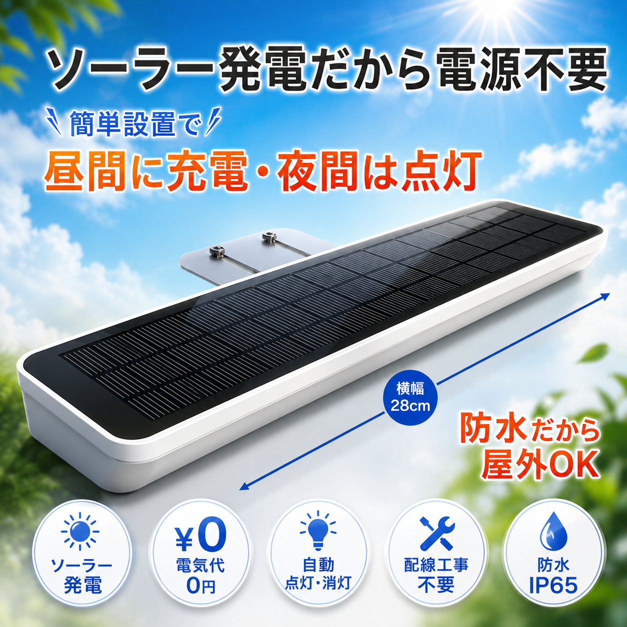 [2点セット]屋外防水仕様 ソーラーライト 看板 28CM 看板スポットライト 看板ライトアップ ソーラー充電 夜間自動点灯 SSL-284