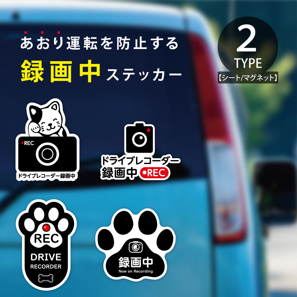 ドラレコ ステッカー 車 猫  ドライブレコーダー カーステッカー 録画中 REC カッティングステッカー 事故防止 stk-00004