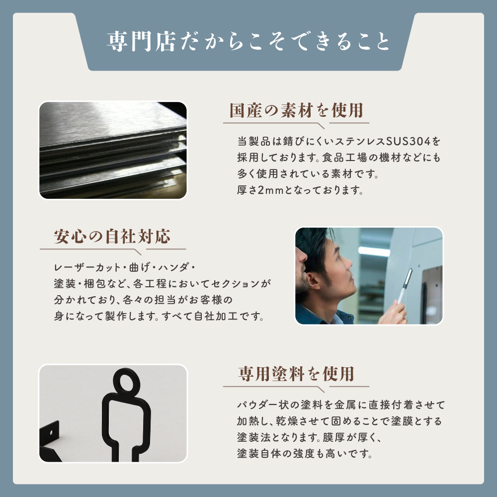 ステンレス サインプレート トイレサイン 突き出し型 おしゃれ ピクトグラム 女子 トイレ プレート 選べるサイズ 10cm 12cm 15cm 黒塗装 案内プレート ドアサイン 案内板 取付簡単 シンプル 表示 TOILET トイレマーク 北欧 モダン ピクトサイン sus-toi-002